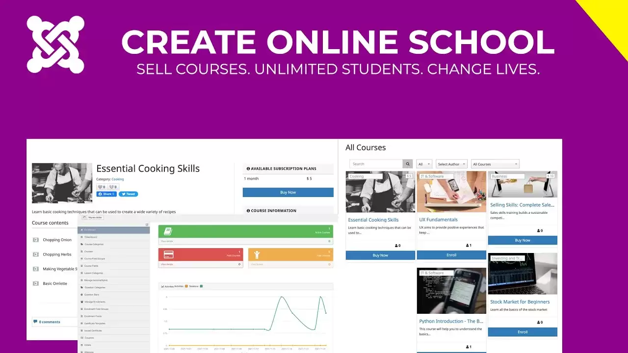 Build Your Own Online School or University Using Joomla - Monetize Your Courses - Review + Demo